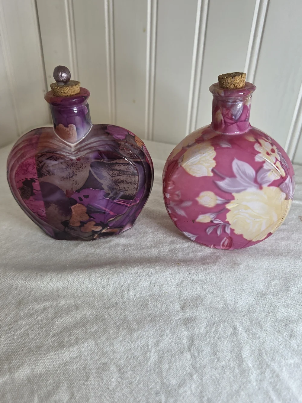 Pink Floral And Heart Glass Accent Bottle with Cork Stopper